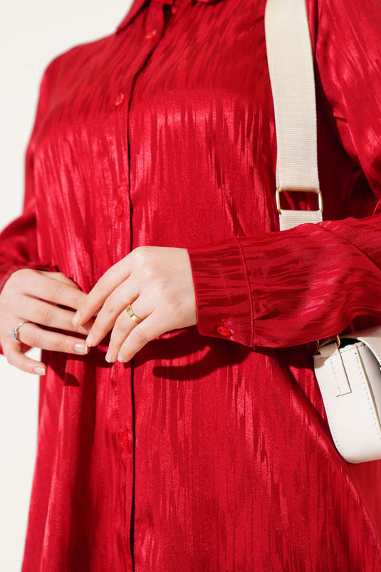 Patterned Jacquard Tunic Two-Piece Set Burgundy