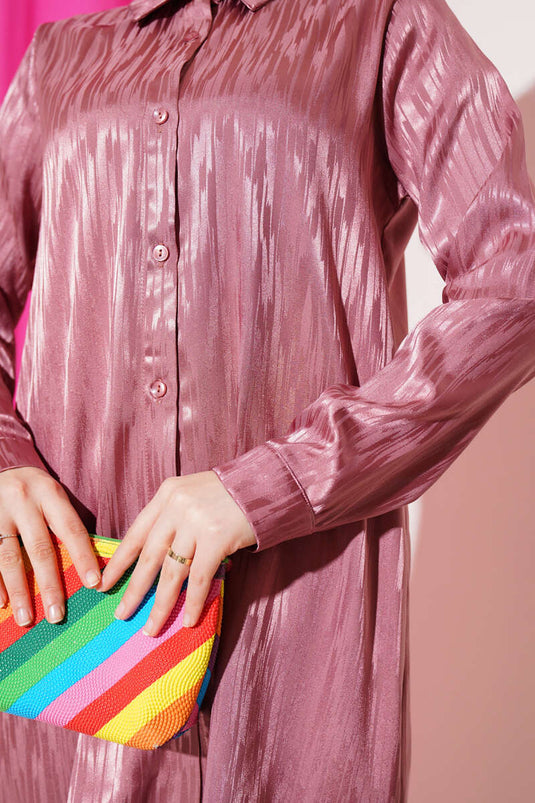 Patterned Jacquard Tunic Two-Piece Set Rose Pink