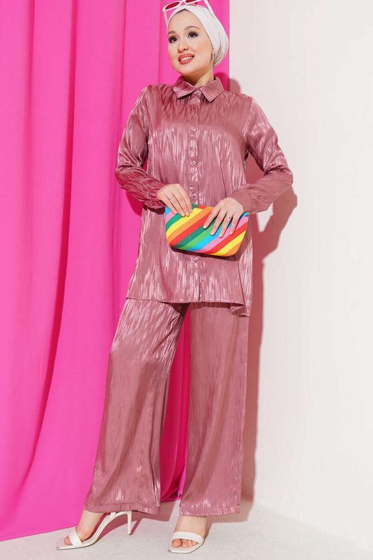 Patterned Jacquard Tunic Two-Piece Set Rose Pink