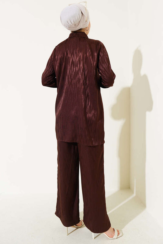 Patterned Jacquard Tunic Two-Piece Set Brown