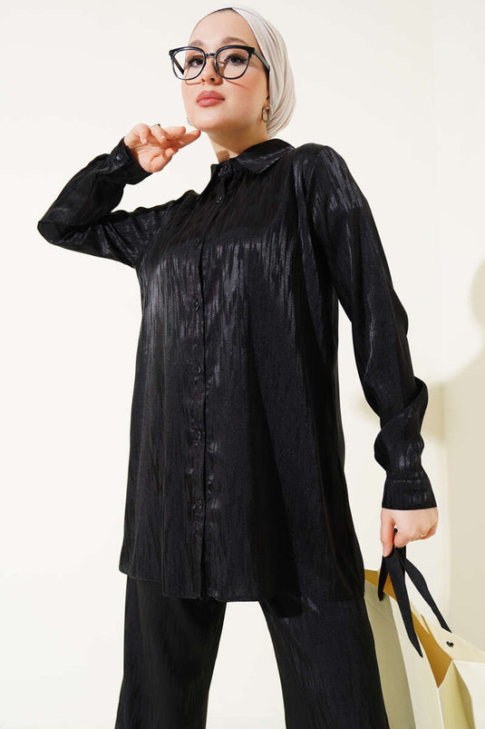 Ensemble deux pièces tunique en jacquard à motifs noir