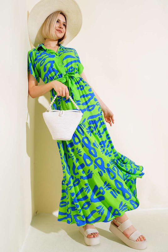 Robe À Manches Courtes À Motifs Vert