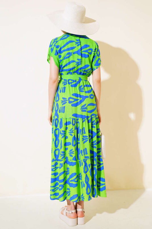 Robe À Manches Courtes À Motifs Vert