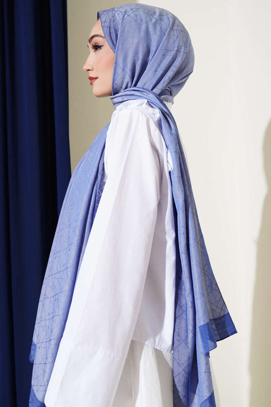 Gemusterter Cocoon-Stola-Schal Indigo -22