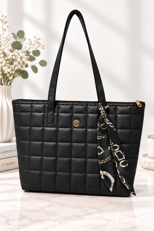 Sac À Main Féminin Matelassé À Motif Avec Nœud En Noir