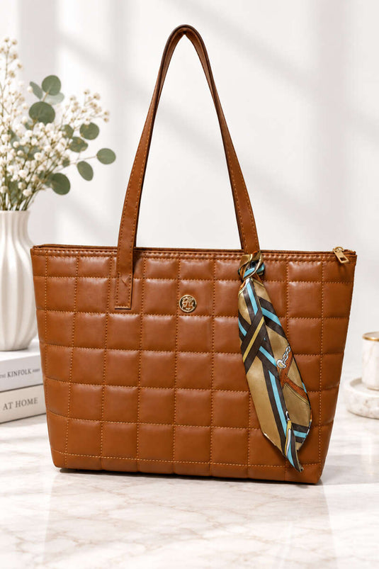 Gemusterte Stepp-Handtasche Für Damen Mit Schleife In Beige