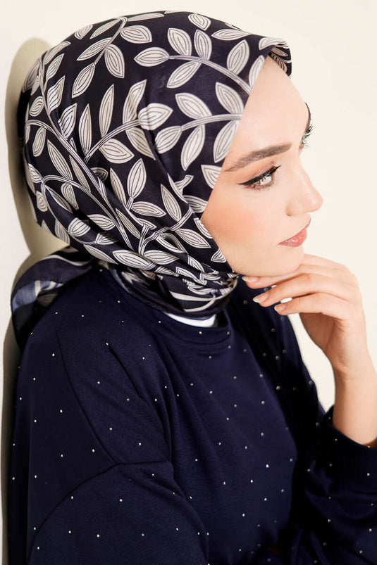 Desenli Lacivert Serisi Eşarp Asorti 1