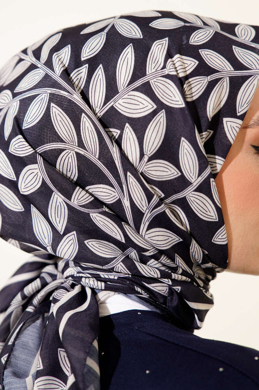 Desenli Lacivert Serisi Eşarp Asorti 1