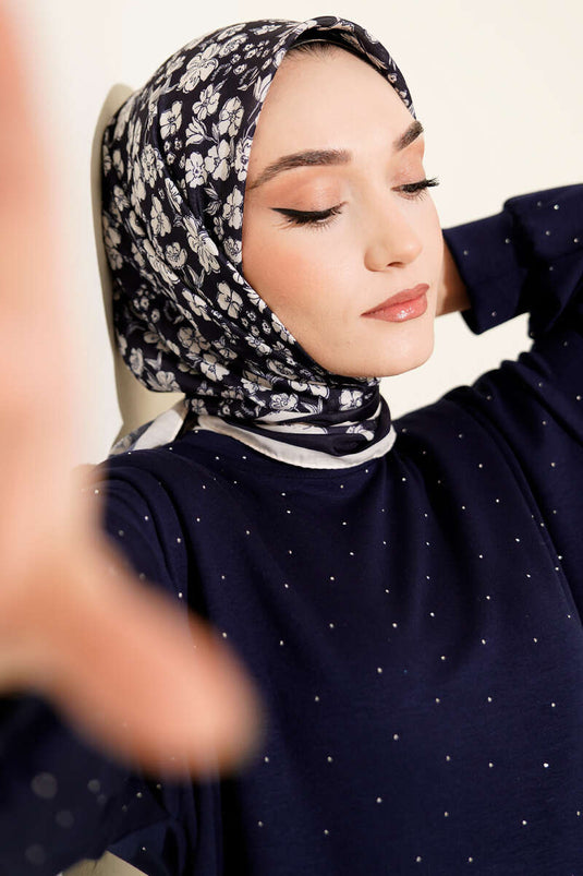 Desenli Lacivert Serisi Eşarp Asorti 10