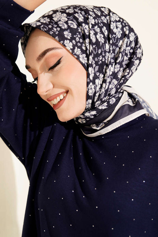 Desenli Lacivert Serisi Eşarp Asorti 10