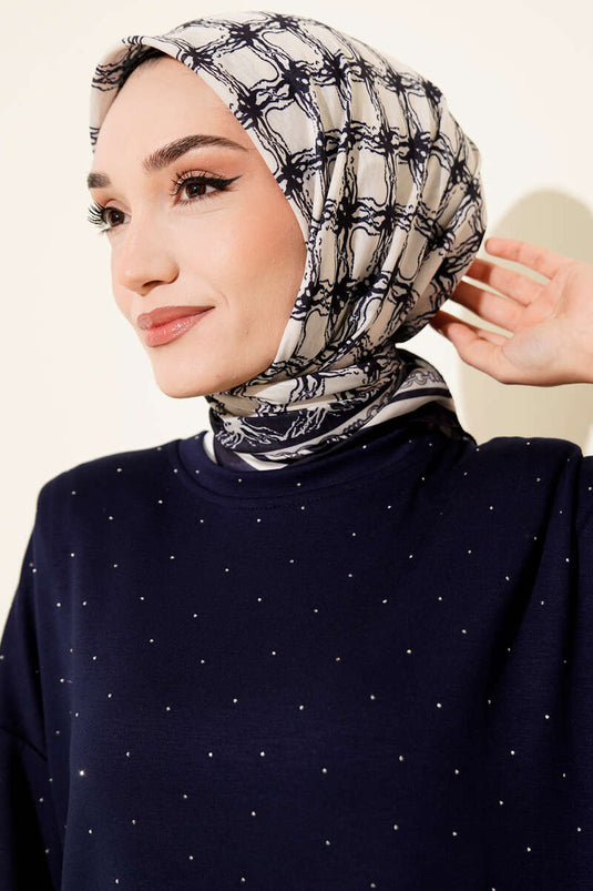 مجموعة أوشحة منقوشة باللون الأزرق الداكن، 11 قطعة