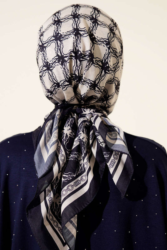 Desenli Lacivert Serisi Eşarp Asorti 11