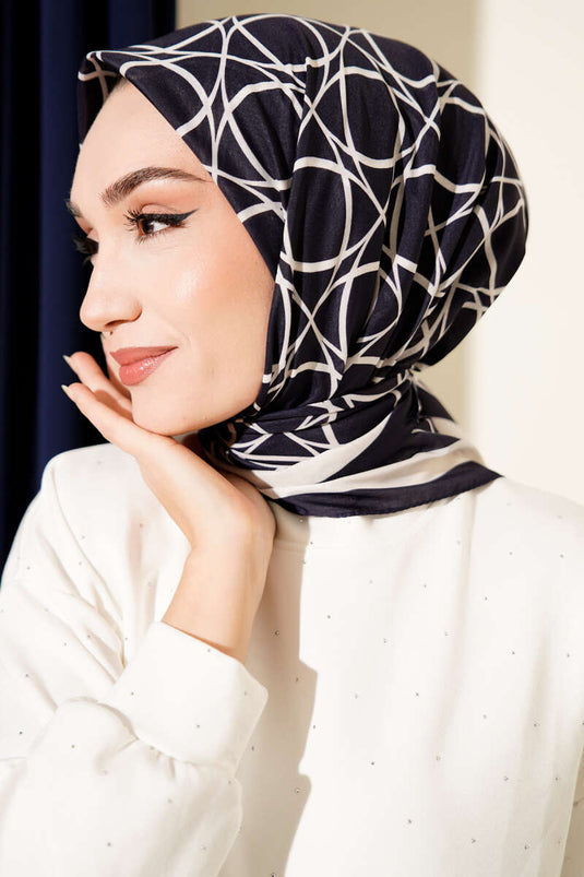 Desenli Lacivert Serisi Eşarp Asorti 12