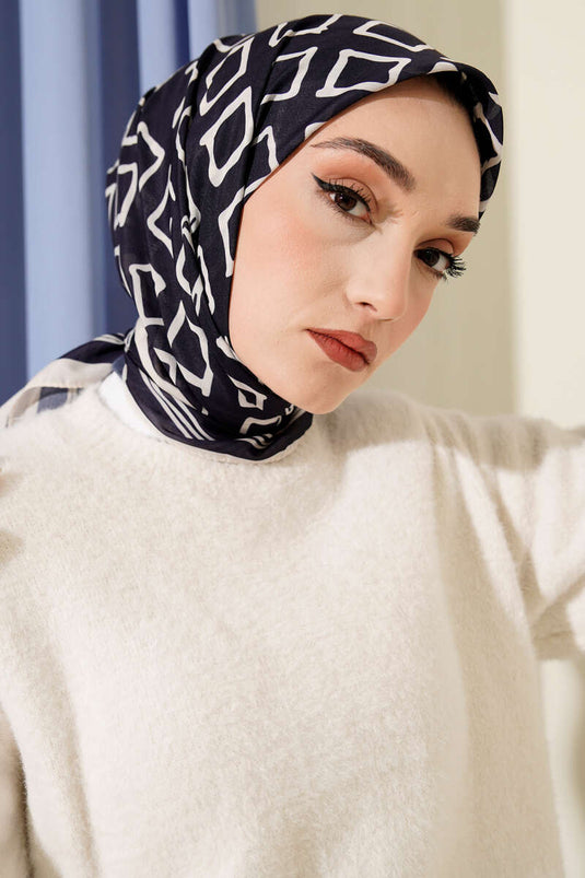 Desenli Lacivert Serisi Eşarp Asorti 3