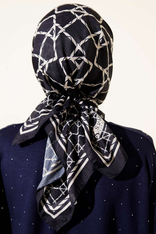 Desenli Lacivert Serisi Eşarp Asorti 4