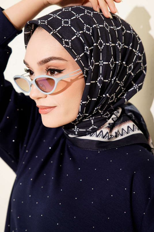 Desenli Lacivert Serisi Eşarp Asorti 8