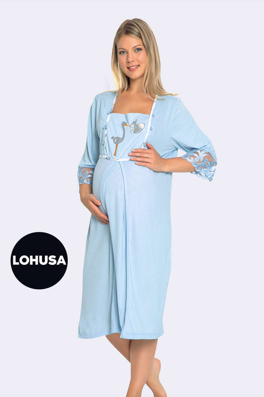 Patterned Nightgown Set Blue