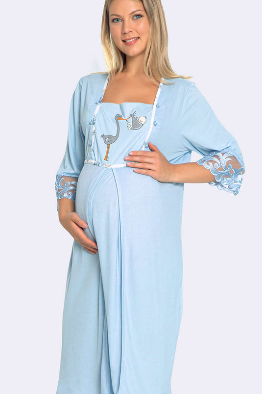 Patterned Nightgown Set Blue