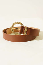 Ceinture à boucle métallique à motifs beige