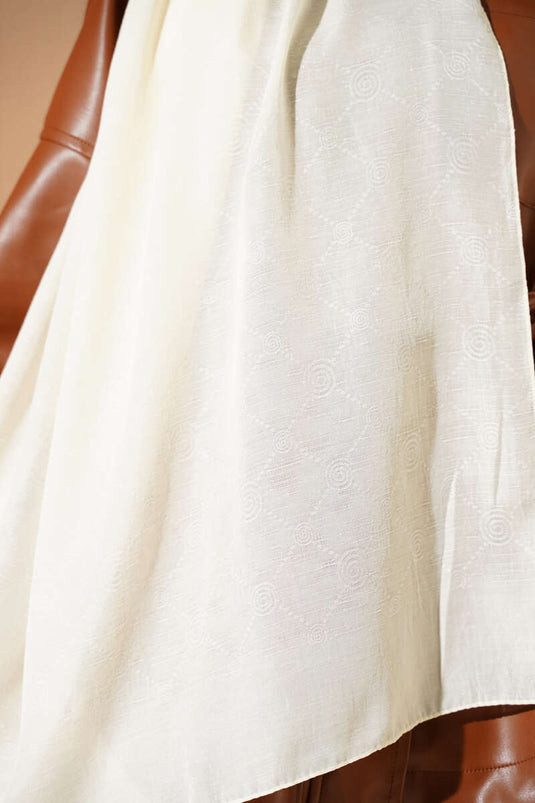 Patterned Monogram Scarf, Cream