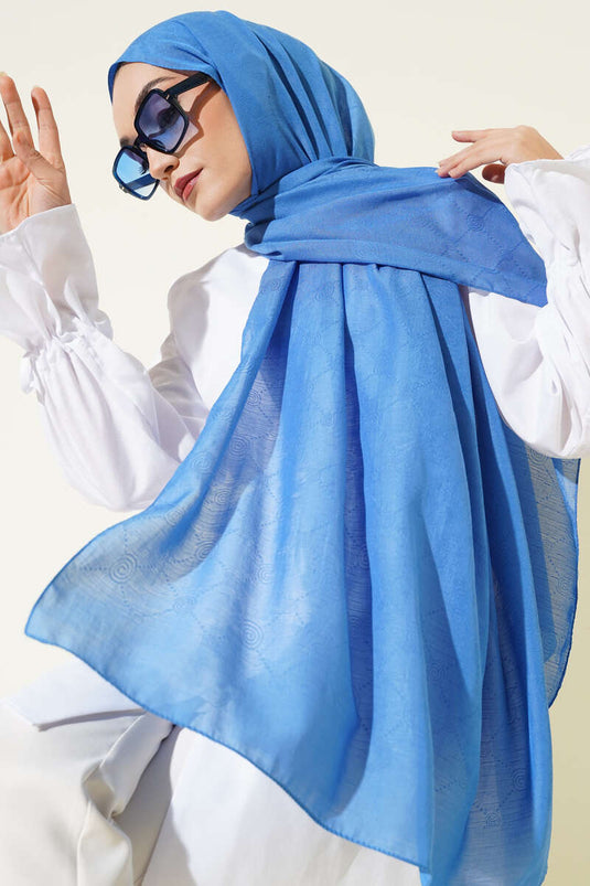 Desenli Monogram Şal Mavi