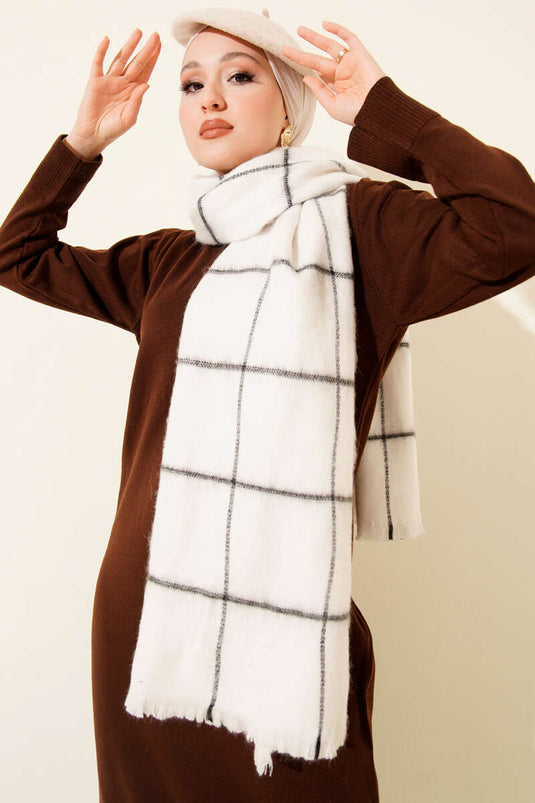 Desenli Omuz Şalı Ekru