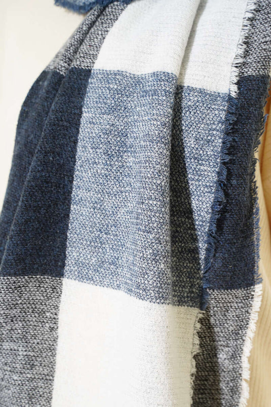 Desenli Omuz Şalı Lacivert