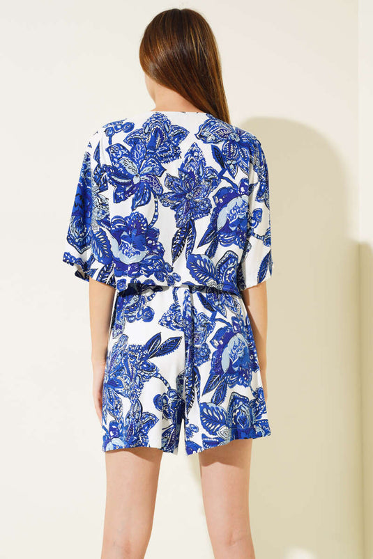 Ensemble short à nouer sur le devant à motifs