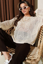 Pull oversize ajouré à motifs beige
