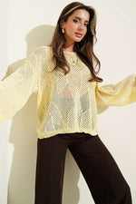 Pull oversize ajouré à motifs jaune