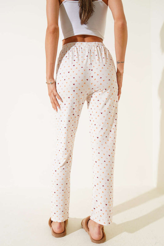 Desenli Pijama Ekru