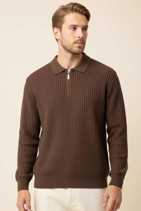 Polo fantasia con cerniera, marrone