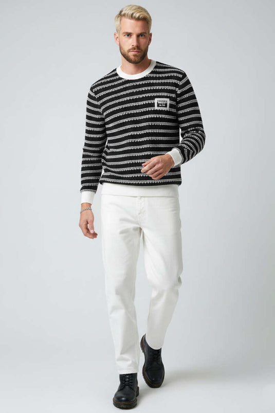 Desenli Polo Yaka Örme Erkek Sweatshirt Ekru