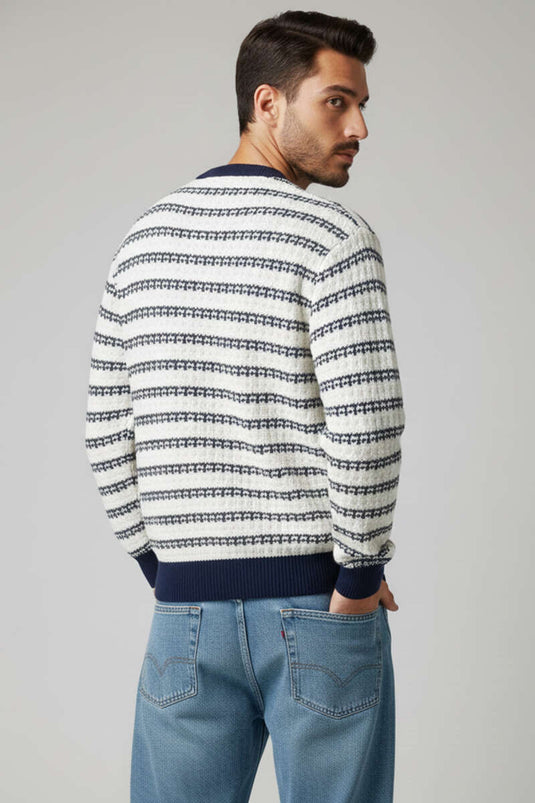 Desenli Polo Yaka Örme Erkek Sweatshirt Lacivert
