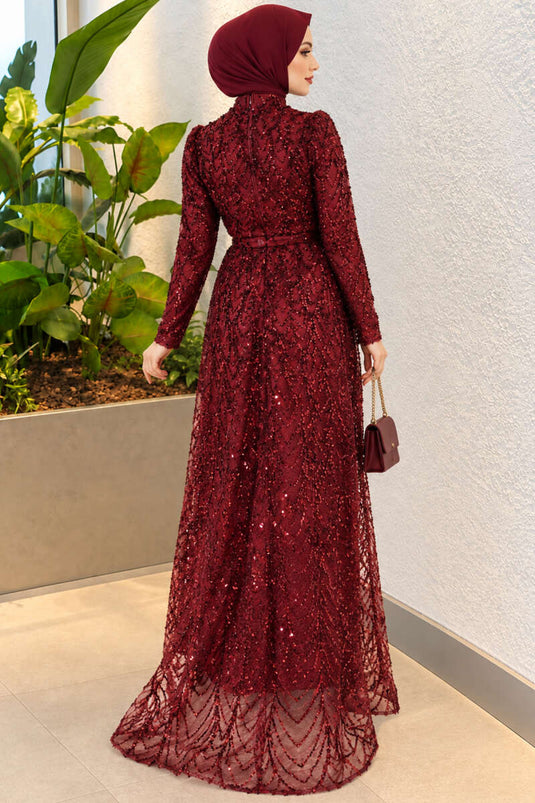 Robe De Soirée Brodée À Motifs Bordeaux