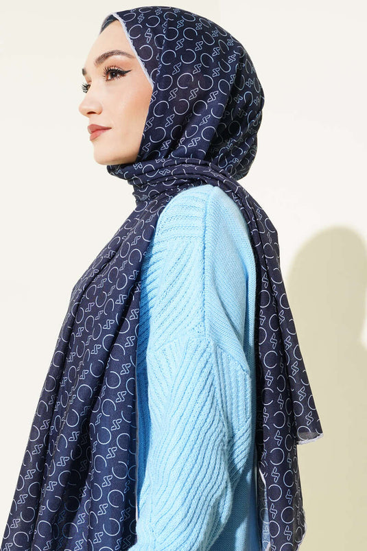 وشاح ديموري مزخرف بحواف مضلعة كحلي ورمادي