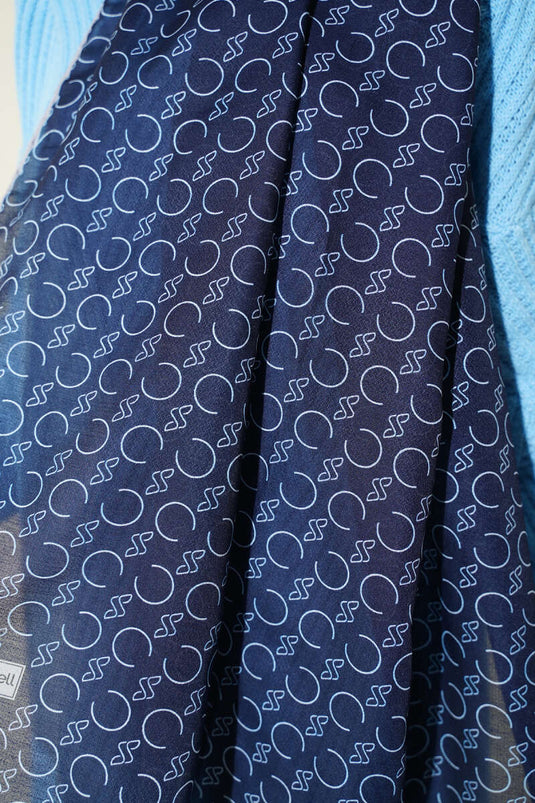 وشاح ديموري مزخرف بحواف مضلعة كحلي ورمادي