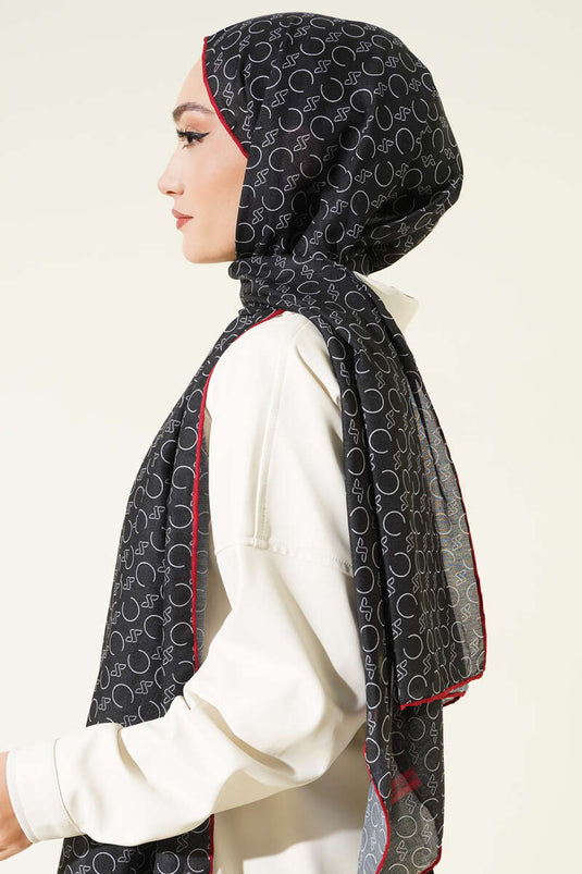 وشاح ديموري مزخرف بحواف مضلعة أسود خمري