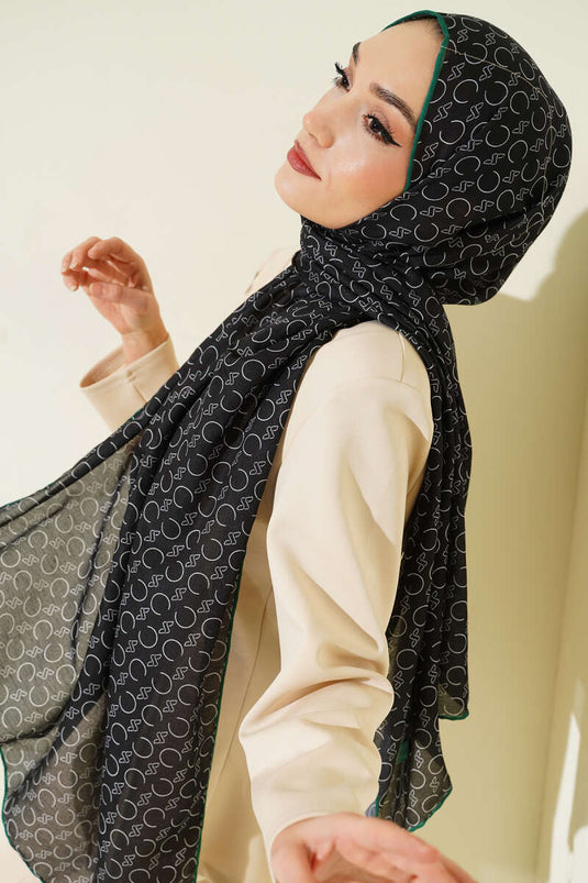 وشاح ديموري مزخرف بحواف مضلعة أسود زمردي