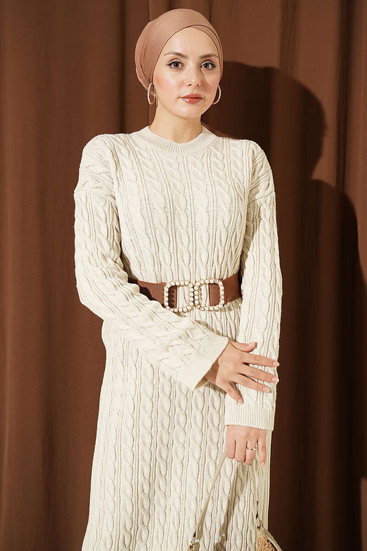 Robe En Tricot À Motifs Beige