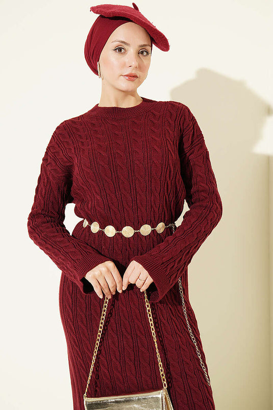 Robe En Tricot À Motifs Bordeaux