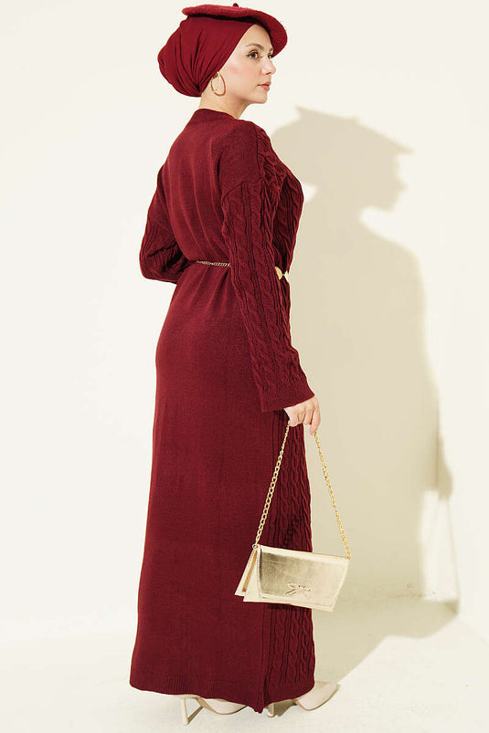 Robe En Tricot À Motifs Bordeaux