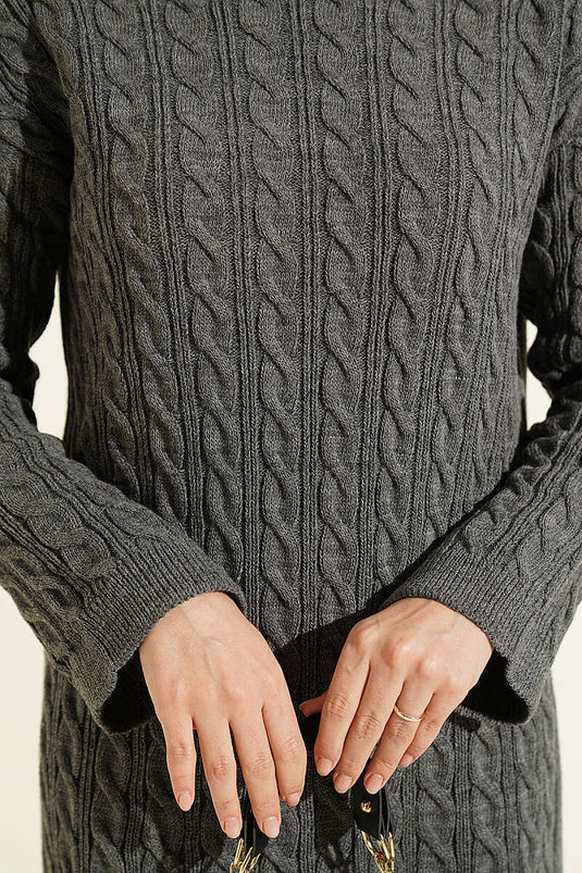 Gemustertes Strickkleid In Rauchgrau