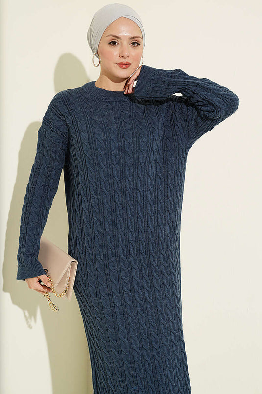 Gemustertes Strickkleid Indigo