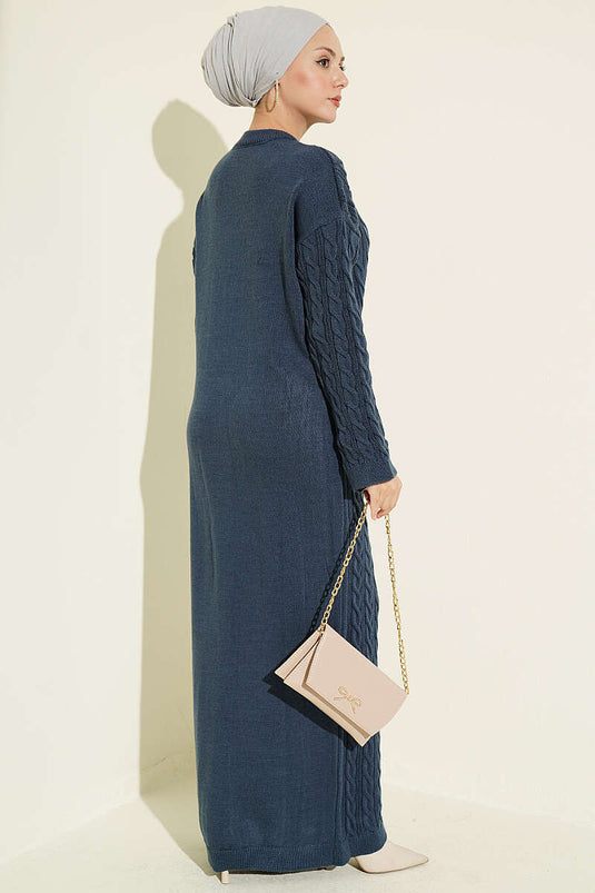 Gemustertes Strickkleid Indigo