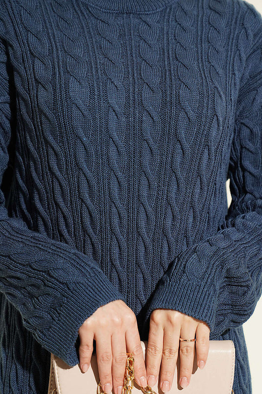 Gemustertes Strickkleid Indigo