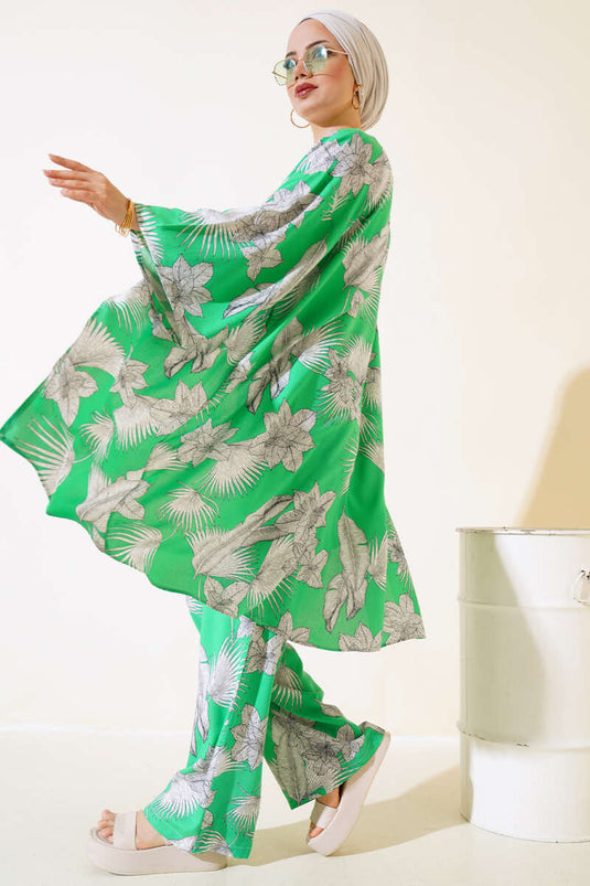 Ensemble double kimono décontracté à motifs vert