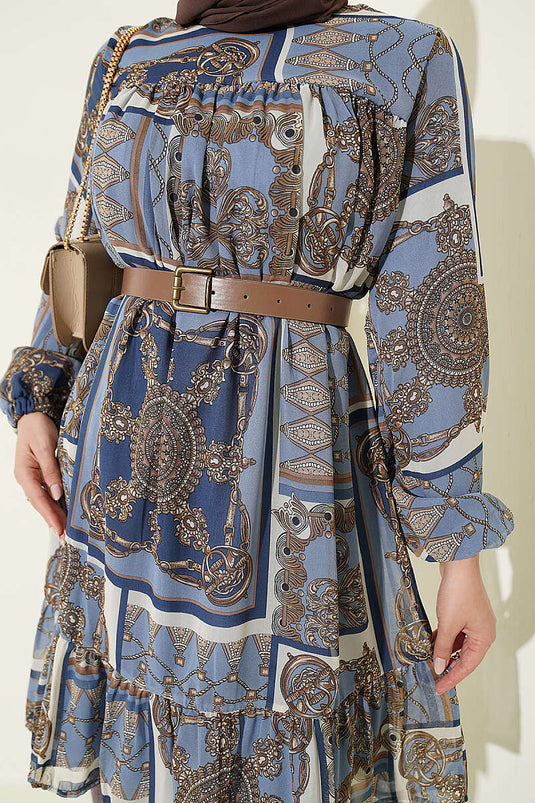 Gemusterte Chiffon-Tunika In Blau
