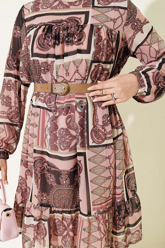 Túnica De Chiffon Estampada Rosa