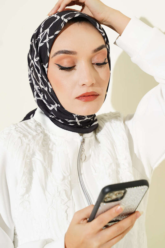 Desenli Siyah Serisi Eşarp Asorti 4